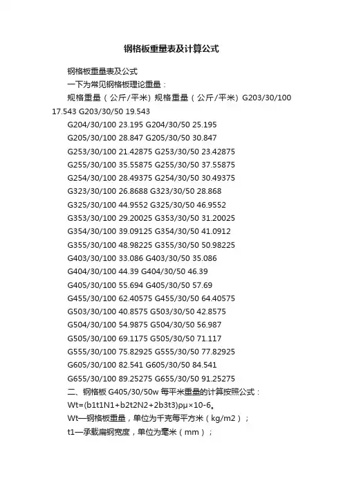 钢格板重量表及计算公式