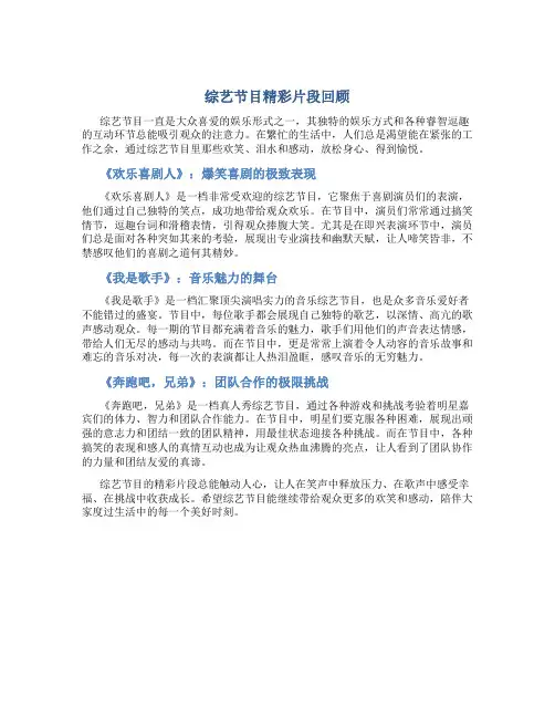 综艺节目精彩片段回顾
