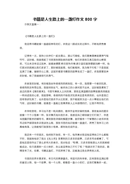 书籍是人生路上的一盏灯作文800字
