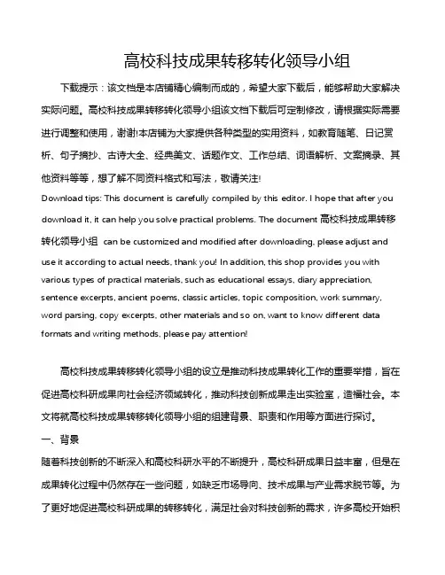 高校科技成果转移转化领导小组