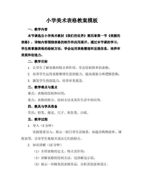 小学美术表格教案模板