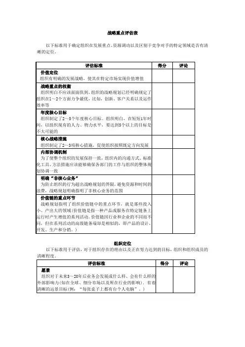战略重点评估表