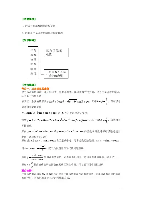 北京四中高考数学总复习 三角函数的最值与综合应用(基础)知识梳理教案