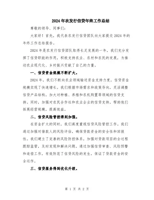 2024年农发行信贷年终工作总结