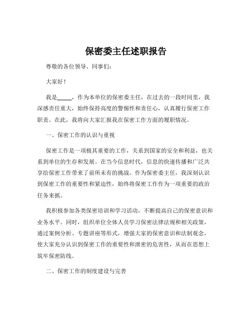 保密委主任述职报告