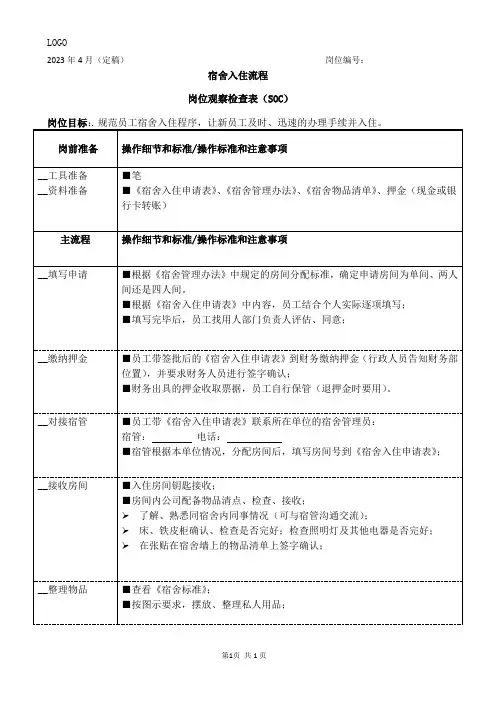 企业集体宿舍入住流程