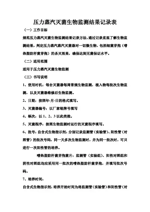 压力蒸汽灭菌生物监测结果记录文档