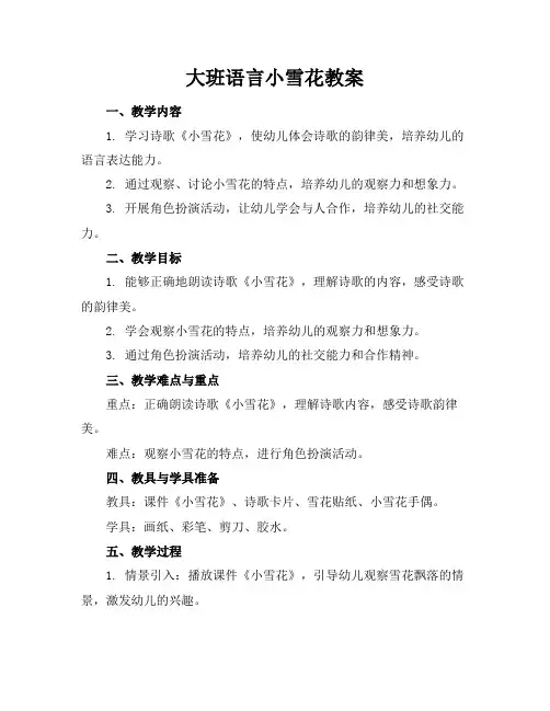 大班语言小雪花教案