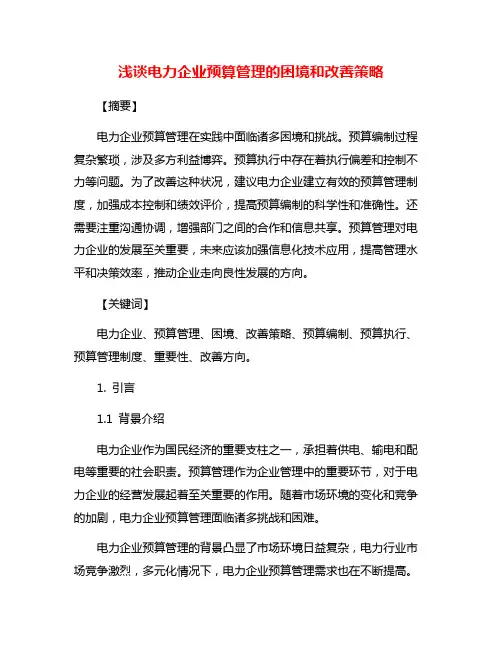浅谈电力企业预算管理的困境和改善策略