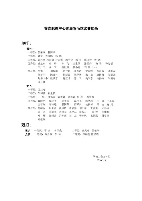 参加羽毛球比赛名单 - 安吉职业教育中心学校网站  首页