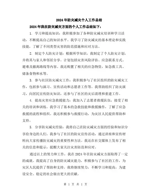 2024年防灾减灾个人工作总结