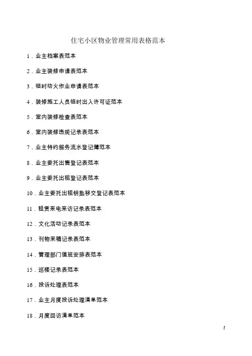 物业管理表格范本