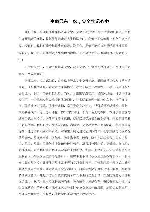 生命只有一次,安全在我心中