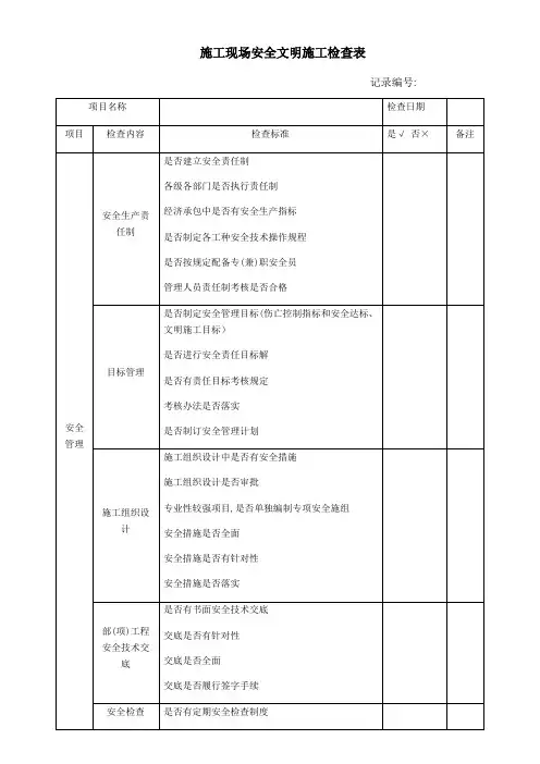施工现场安全文明施工检查表