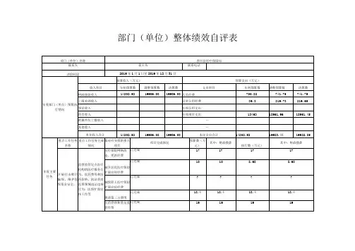 部门单位整体绩效自评表