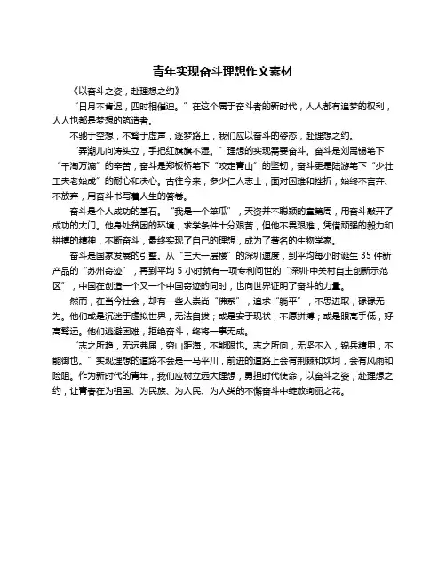 青年实现奋斗理想作文素材