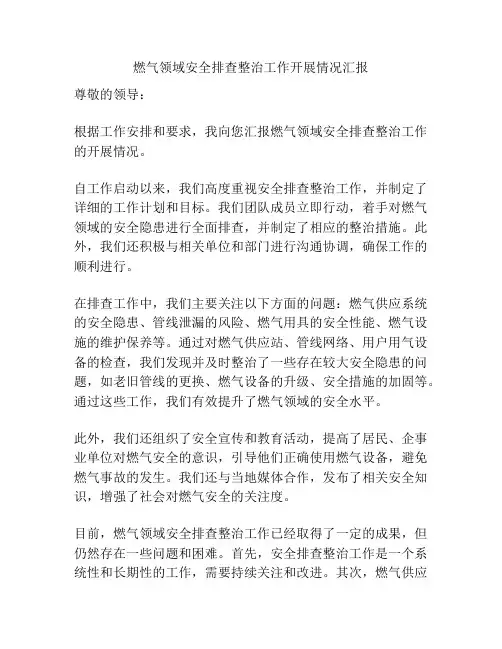燃气领域安全排查整治工作开展情况汇报