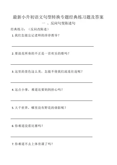 最新小升初语文句型转换专题经典练习题及答案