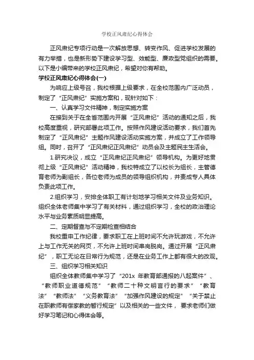 学校正风肃纪心得体会_心得体会范文_