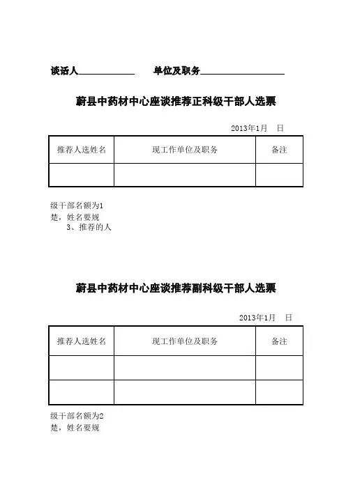 2013年民主推荐正副科级干部人选票