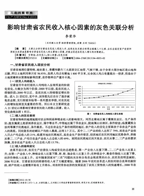 影响甘肃省农民收入核心因素的灰色关联分析