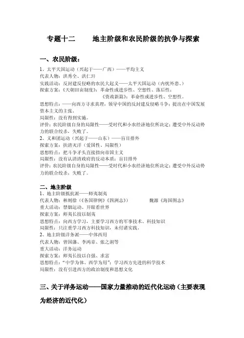 专题十二地主阶级和农民阶级的抗争与探索