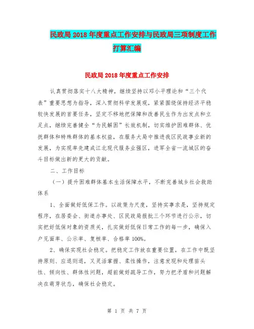民政局2018年度重点工作安排与民政局三项制度工作打算汇编