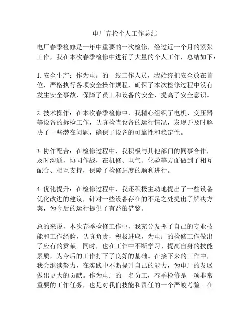 电厂春检个人工作总结