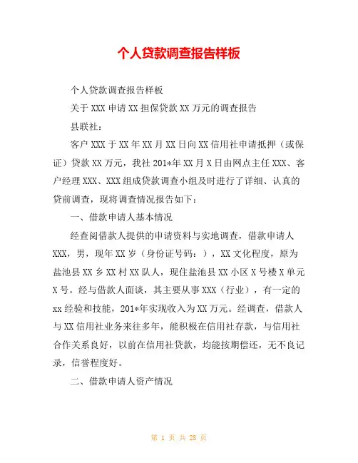 个人贷款调查报告样板