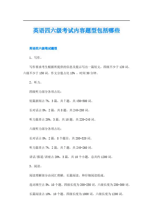 英语四六级考试内容题型包括哪些