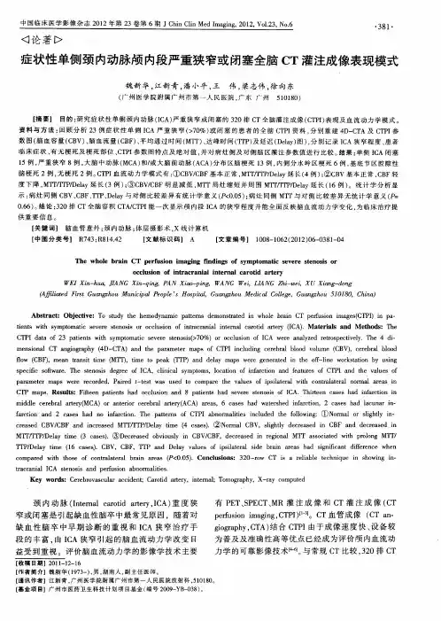 症状性单侧颈内动脉颅内段严重狭窄或闭塞全脑CT灌注成像表现模式