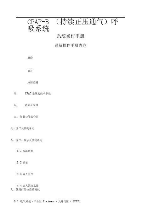 CPAPB小儿呼吸机说明书