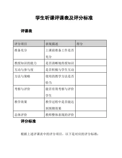 学生听课评课表及评分标准