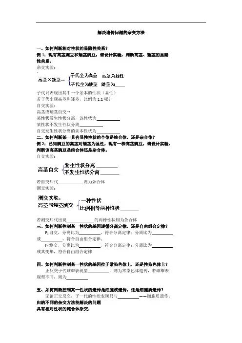 高考生物总复习例题讲解：解决遗传问题的杂交方法