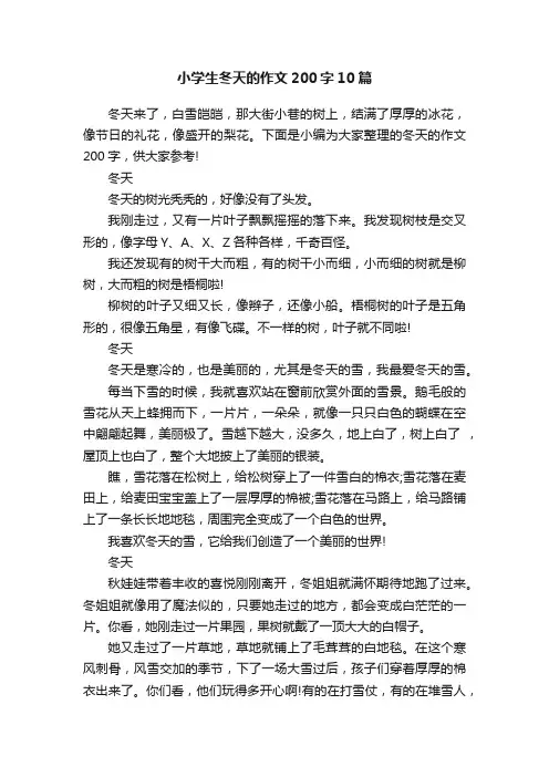 小学生冬天的作文200字10篇