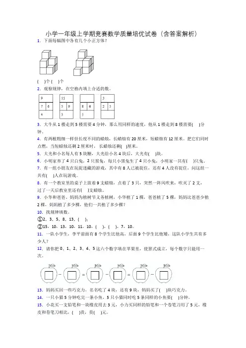 小学一年级上学期竞赛数学质量培优试卷(含答案解析)