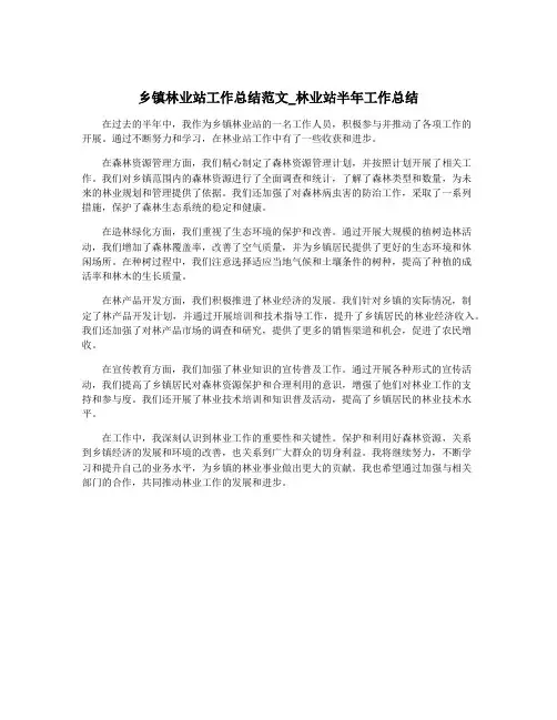 乡镇林业站工作总结范文_林业站半年工作总结