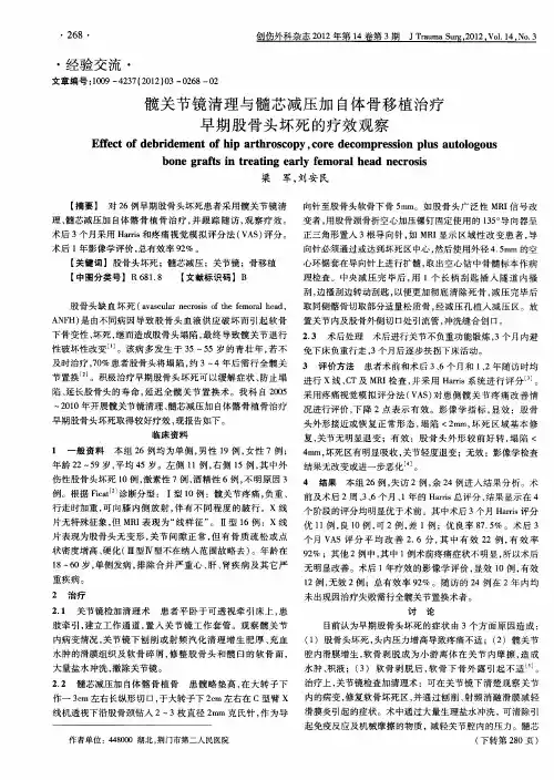 髋关节镜清理与髓芯减压加自体骨移植治疗早期股骨头坏死的疗效观察