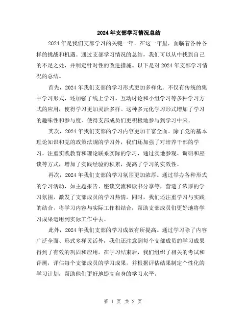 2024年支部学习情况总结