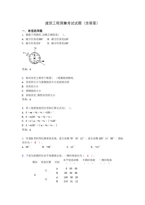 建筑工程测量试题库(含答案及图文)agi