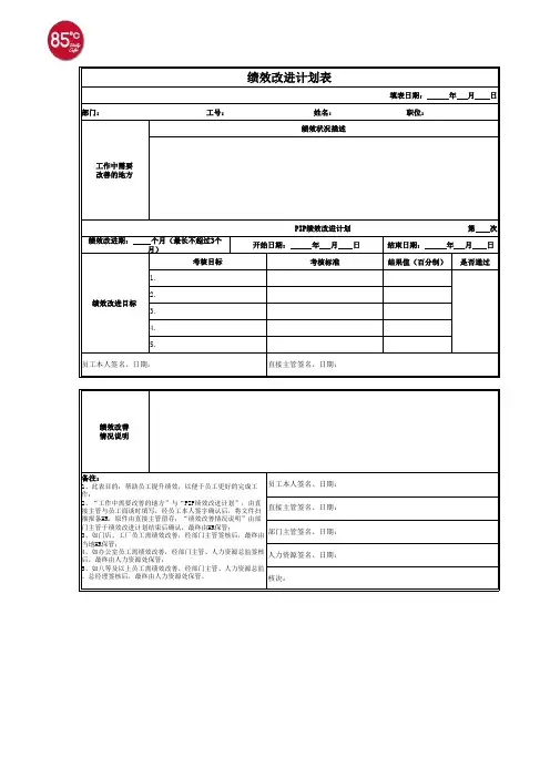 PIP绩效改进计划表
