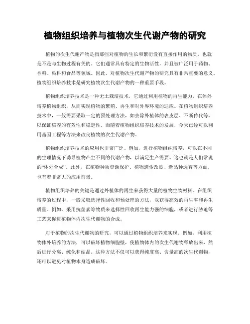 植物组织培养与植物次生代谢产物的研究