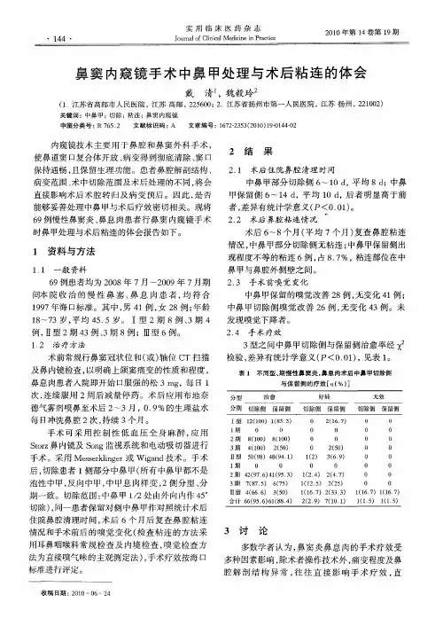 鼻窦内窥镜手术中鼻甲处理与术后粘连的体会
