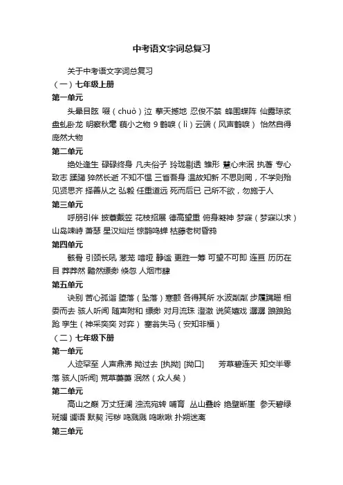 中考语文字词总复习