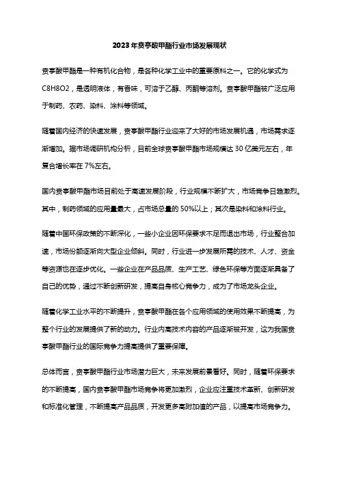 2023年贲亭酸甲酯行业市场发展现状
