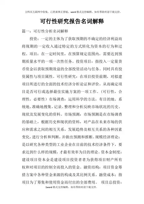 可行性研究报告名词解释