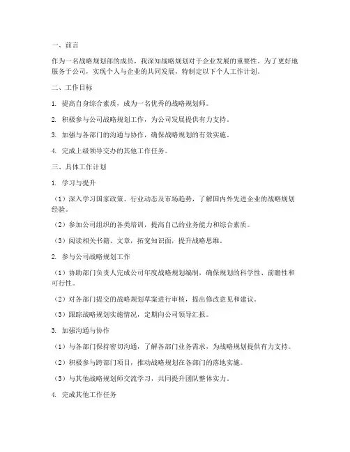 战略规划部个人工作计划