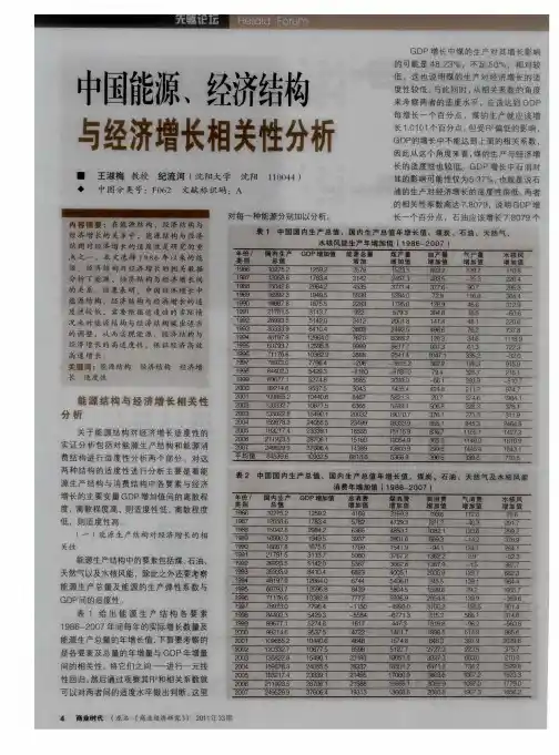 中国能源、经济结构与经济增长相关性分析