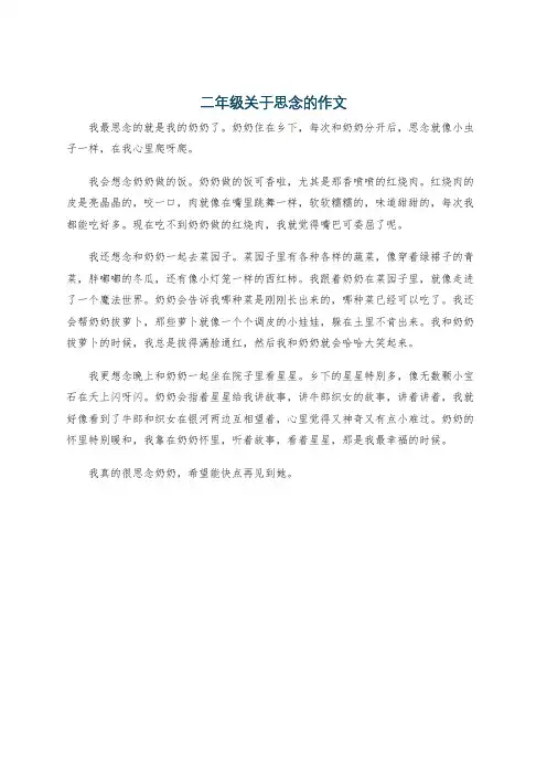 二年级关于思念的作文