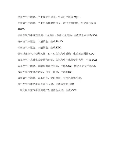 物质燃烧现象--初中化学